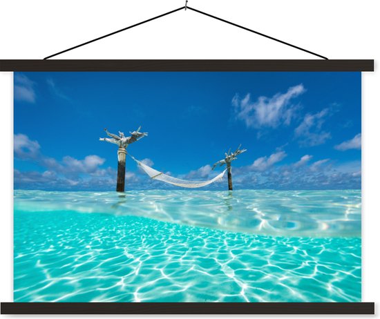 eau bleu clair avec un hamac à l'école de l'Océan Indien affiche lattes plates noir 120x80 cm - Tirage photo sur affiche textielposter (décoration murale salon / chambre) / Sea and Beach
