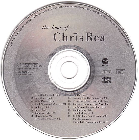 CD met 'The best of Chris Rea' titel. Tracklist met 16 nummers.
