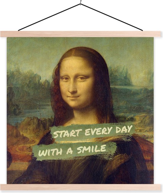 Posterhanger incl. Poster 60x60 cm - Schoolplaat - Mona Lisa - Quote - Da Vinci - Textielposter - Blanke latten
