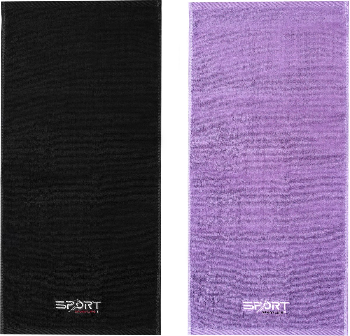 Set: Sporthanddoek Obsidian Black + Mystic Purple - 75x35cm - 100% Katoen - Sport Towel Zwart + Paars