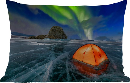 Buitenkussens - Tuin - Een tent op het ijs onder het Noorderlicht - 50x30 cm