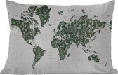 Buitenkussens - Tuin - Wereldkaart met patroon van tropische bladeren en lengte- en breedtegraden - 60x40 cm