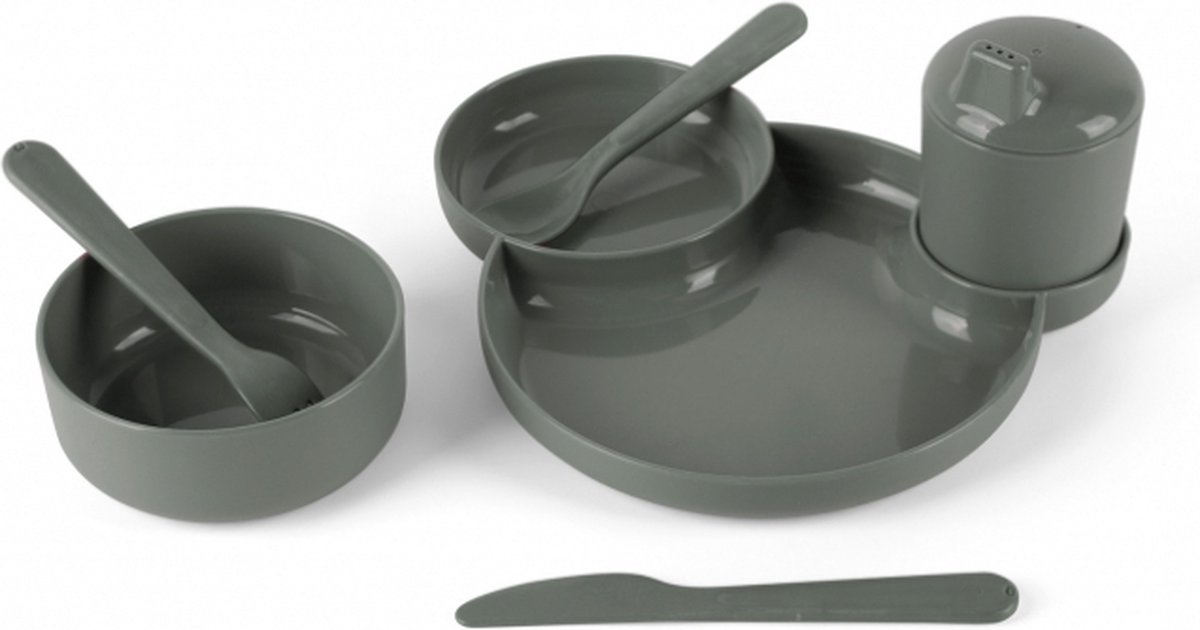 Dantoy Bioplastic TINY Dinnertime servies geschenkset (olijfgroen/7-delig)