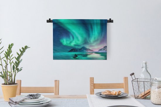 Tapisserie - Tissu mural - Aurores boréales - Étoiles - Paysage - Norvège - 60x45 cm - Tapisserie