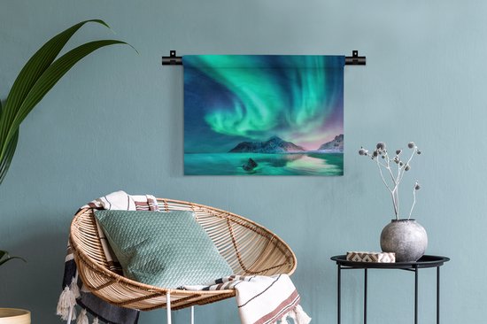 Tapisserie - Tissu mural - Aurores boréales - Étoiles - Paysage - Norvège - 60x45 cm - Tapisserie