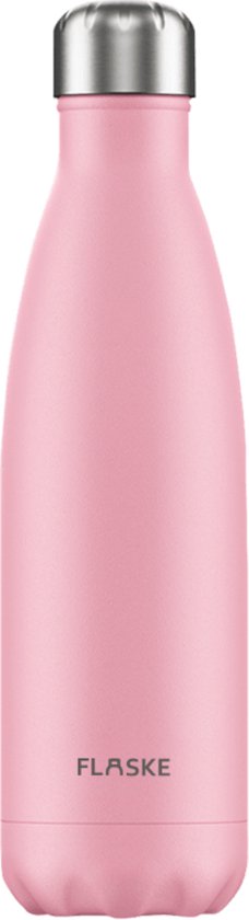 Roze FLASKE Original 1L fles van roestvrij staal met zilverkleurige dop.