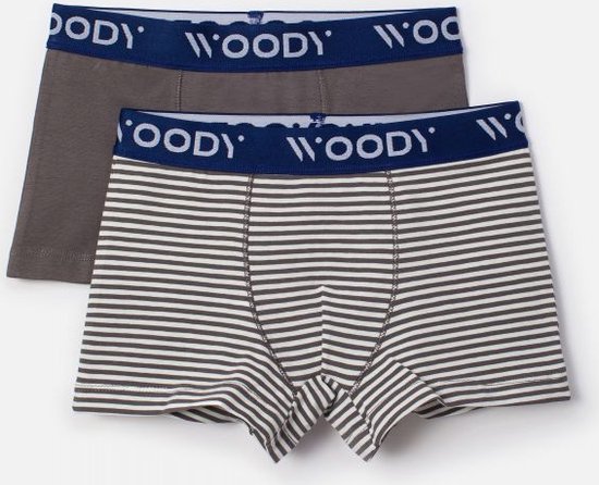 Woody boxershort jongens - grijs/wit - gestreept - 232-10-CLD-Z/039 - maat 116