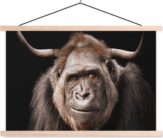 Support pour affiches avec affiche 120 x 80 cm - Affiche scolaire - Gorilla - Zwart - Animal - Affiche textile - Lattes vierges