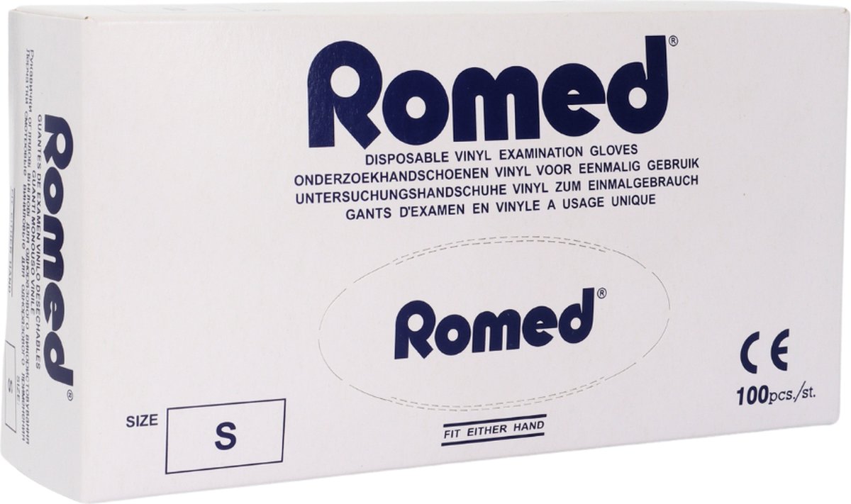 Romed vinyl handschoenen gepoederd blauw 1000 stuks - Set van 10 doosjes S Romed