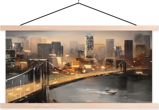 Posterhanger incl. Poster 60x30 cm - Schoolplaat - Schilderij - Skyline - Brug - Architectuur - Olieverf - Textielposter - Blanke latten