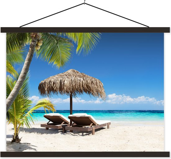 Porte-affiche avec affiche - Affiche scolaire - Plage - Parasol - Mer - 60x45 cm - Lattes noires