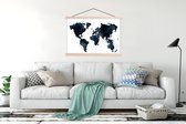 Posterhanger incl. Poster - Schoolplaat - Wereldkaart - Abstract - Blauw - 150x100 cm - Blanke latten