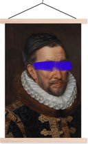 Posterhanger incl. Poster 40x60 cm - Schoolplaat - Willem van Oranje - Adriaen Thomasz - Blauw - Textielposter - Blanke latten