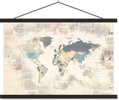 Affiche scolaire - Wereldkaart - Vintage - Pastel - 60x40 cm - Lattes noires