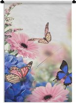 Wandkleed - Wanddoek - Vlinders - Bloemen - Hortensia - Insecten - 60x90 cm - Wandtapijt