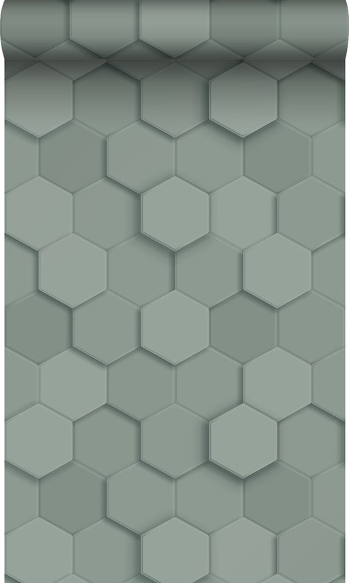 Origin Wallcoverings eco-texture vliesbehang 3d hexagon motief vergrijsd groen - 347851 - 0,53 x 10,05 m
