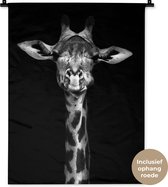 Wandkleed - Wanddoek - Giraffe - Portret - Dieren - Zwart - Wit - 60x80 cm - Wandtapijt