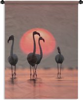 Tapisserie murale - Tissu mural - Vogel - Flamingo - Coucher de soleil - Rose - 90x120 cm - Tapisserie murale