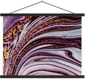 Posterhanger incl. Poster 60x45 cm - Schoolplaat - Marmer - Roze - Goud - Glitter - Marmerlook - Luxe - Textielposter - Zwarte latten