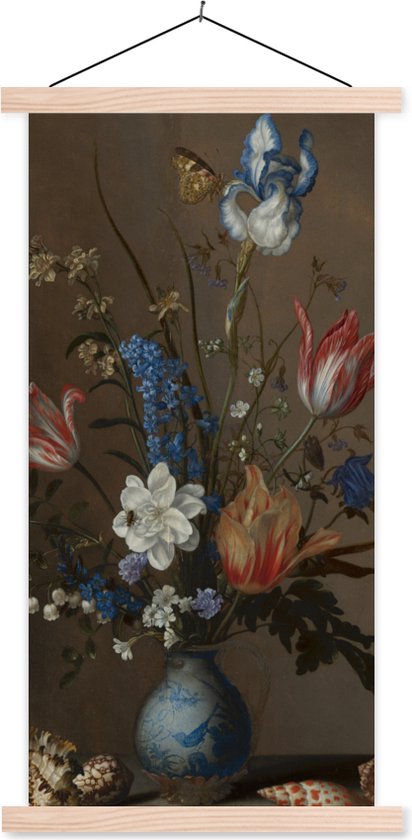 Affiche scolaire - Fleurs dans un vase et coquillages Wan-Li - Peinture de Balthasar van der Ast - 40x80 cm - Lattes vierges