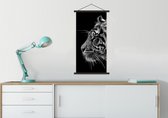Porte-affiche avec affiche - Affiche scolaire - Tigre sur fond noir en noir et blanc - 60x120 cm - Lattes noires