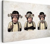 Drie apen canvas | Coole muurfoto's woonkamer | Afbeelding Drie Apen | Muurafbeelding | Schilderij op doek XXL | Drie apen foto canvas