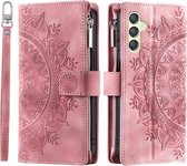 Telefoonhoesje geschikt voor Samsung Galaxy A25 5G - Portemonnee met rits - book-case hoesje - ruimte voor 8 pasjes - mandala roze
