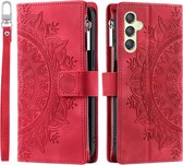Telefoonhoesje geschikt voor Samsung Galaxy A25 5G - Portemonnee met rits - book-case hoesje - ruimte voor 8 pasjes - mandala rood