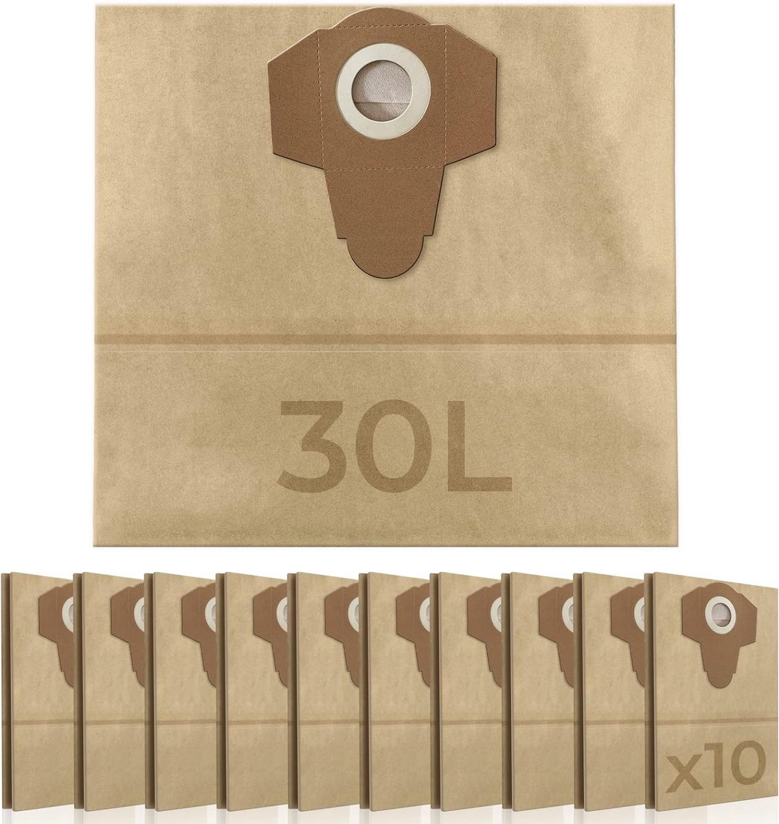 Timbertech - Papieren Stofzuigerzakken - 10 stuks - 30 liter - 64 mm opening - voor industriële stofzuiger