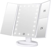 Make-upspiegel, 1 x /2 x / 3 x make-upspiegel met drie luiken met 21 led-lampen en verstelbare spiegel met aanraakscherm, make-upspiegel (wit)