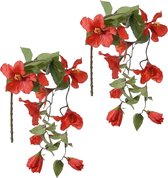 Louis Maes kunstbloemen - 2x - Hibiscus - rood - hangende tak van 165 cm - Hawaii/zomer thema