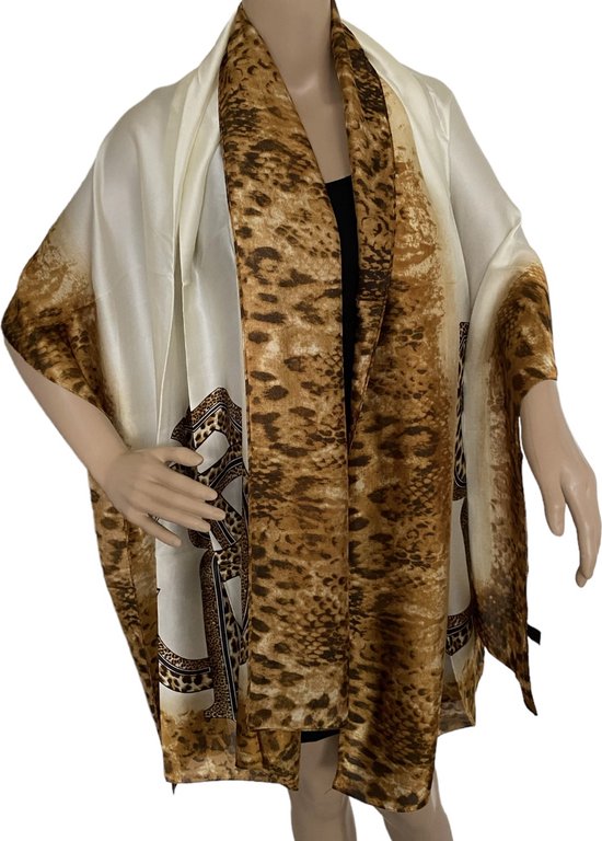 Dames Lange Sjaal Print - Satijn van Zijde-Viscose 190x90CM Camel/bruin/beige