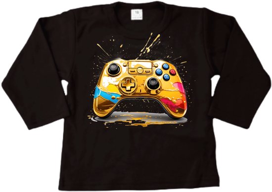 Shirt kind - Game controller geel print op shirt - Voor de echte Gamer - Maat 122/128