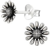 Joy|S - Zilveren bloem oorbellen - 7 mm - zonnebloem oorknoppen - geoxideerd
