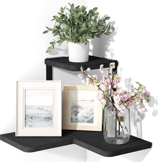 LIN HE SHOP Massief houten eiken rond uiteinde 1 STKS drijvende hoek plank muur gemonteerde opbergplank organizer hoek plank voor badkamer, slaapkamer, woonkamer, keuken (maat: 18 * 18 * 3,5 cm