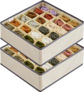 Lade-organizer met scheidingswand, set van 2 opvouwbare stoffen kledingkast-organizer voor slaapkamer, opbergdozen voor sokken, ondergoed, stropdassen, sjaals, kaki