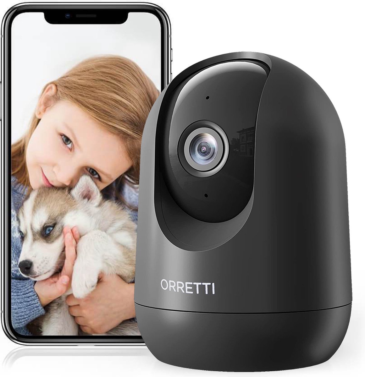 Orretti X21 - 3MP Wi-Fi Camera, Installatiegemak met Dualband 2.4Ghz en 5Ghz Ondersteuning - Binnencamera, Bewakingscamera, Babyfoon, 1080P Beveiligingscamera met Bewegingsdetectie - Zwart