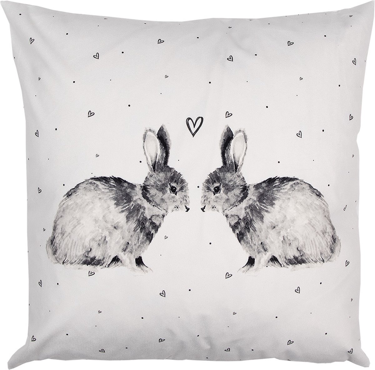 Clayre & Eef Kussenhoes 45x45 cm Wit Polyester Konijn