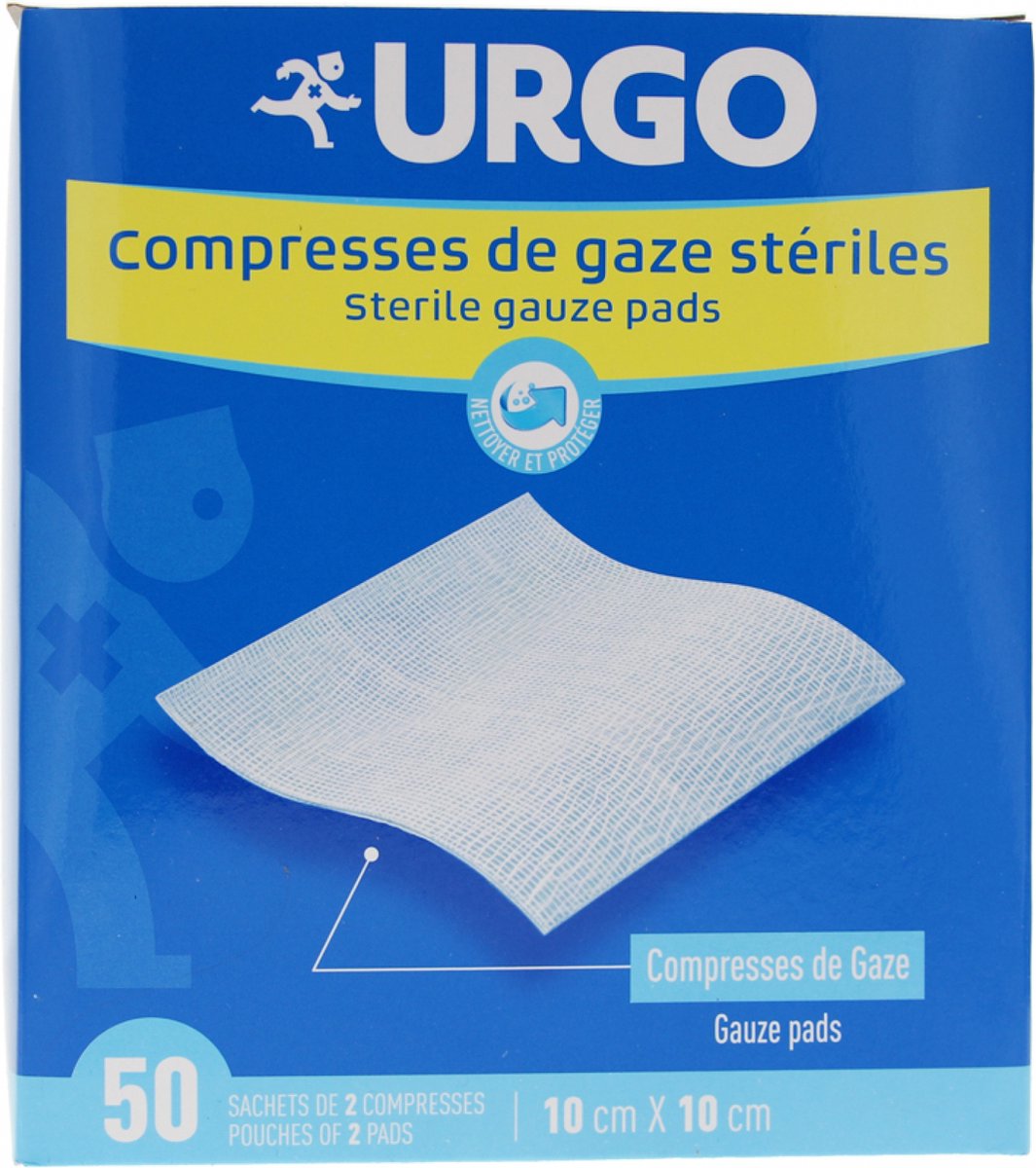Goedkoopste Urgo Steriele Gaasjes 10 cm x 10 cm 50 Verpakkingen van 2 Gaasjes