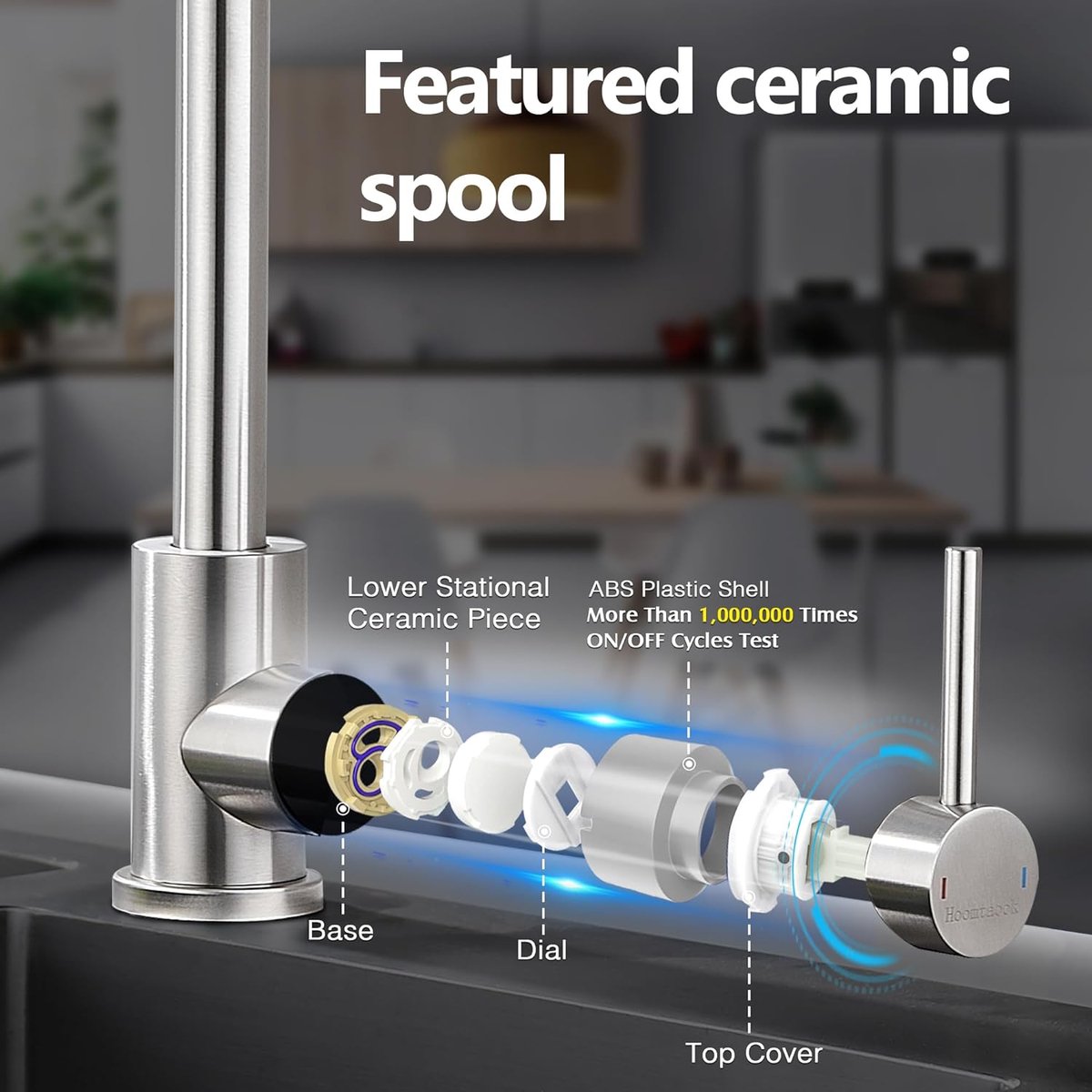 Kraan Keuken Keukenkraan Mengkraan Keuken Single Lever 360° Draaibaar Messing Verchroomd Warm en Koud Kraan Adapter 3/8 inch en 1/2 inch Geborsteld
