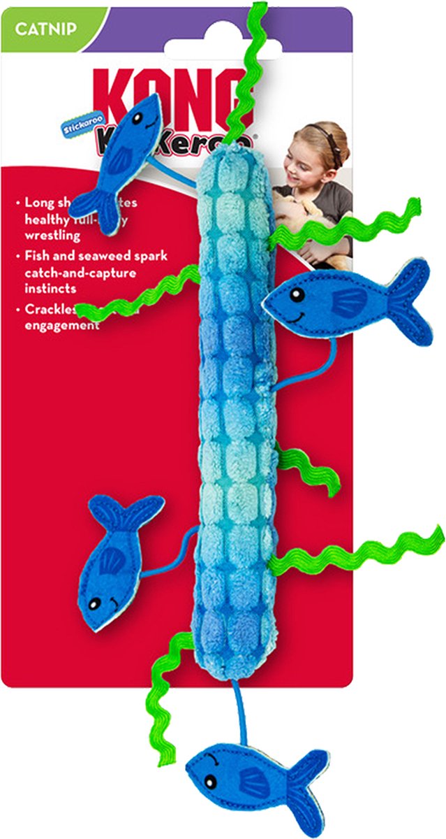 KONG Kickeroo stickaroo – Kattenspeeltje – met Kreukgeluid en catnip – Kattenkruid – Zachte Nopjes – Visjes – Kronkelende Zeewier – Speelgoed voor Katten – 4,2 x 12,6 x 24,2 cm
