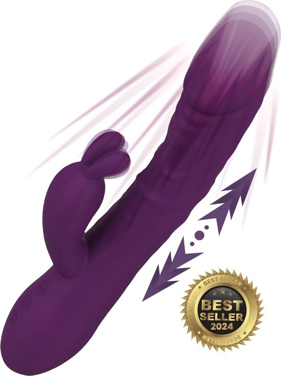 PureVibe® The Magic Pulsing Rabbit - Vibromasseur Tarzan avec effet de poussée - Murmure silencieux et discret - Violet - Vibrateurs pour femmes - Stimulateur de clitoris et de point G - Gode - Toys sexuels