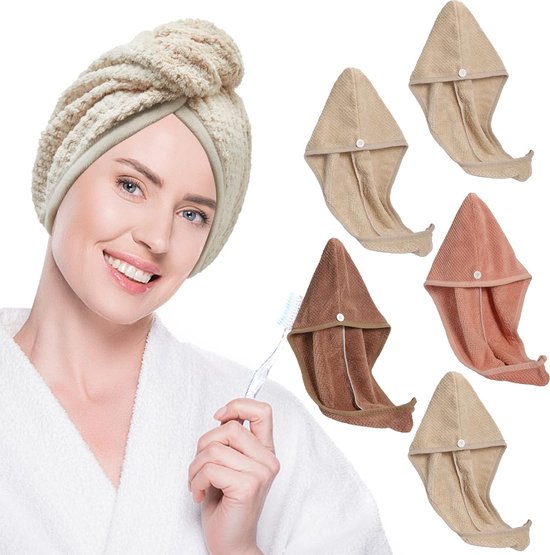 ğ5 stuks haartulband, tulbandhanddoek met knoop, sneldrogende haarhanddoek, microvezel handdoek, voor haar, voor alle haartypes