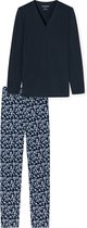 SCHIESSER Comfort Nightwear pyjamaset - dames pyjama lang biologisch katoen V-hals nachtblauw - Maat: 38