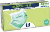 Voordeelverpakking 3 X Merbach mondmasker groen 3-lgs IIR oorlus 50 stuks