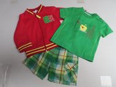 3 Pack - Ensemble - Jongens - Rode gilet , Groene T shirt + geruite short - 3 maand 62