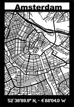 Plan de ville Amsterdam Noyer - 60x90 cm - Plan de ville décoration d'intérieur - Décoration murale
