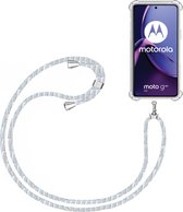 Telefoonkoord + Hoesje Geschikt voor Motorola Moto G84 - Lengte Verstelbaar - Telefoonketting - Shock Proof Case - Baby Blauw