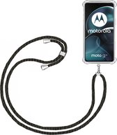 Telefoonkoord + Hoesje Geschikt voor Motorola Moto G14 - Lengte Verstelbaar - Telefoonketting - Shock Proof Case - Zwart