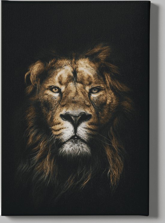 Canvas Schilderij -Dieren - Leeuw portret - Bruin - 150x100x2 cm
